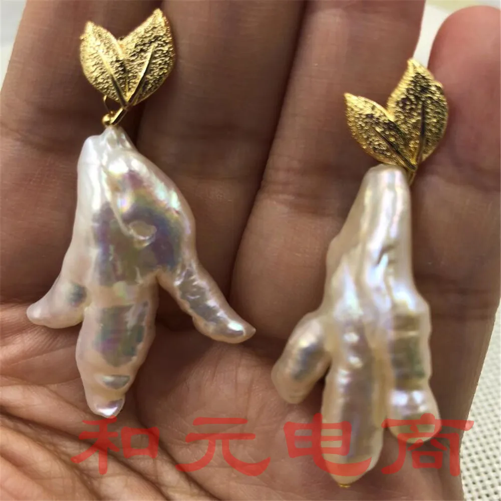 25-40 мм Огромный розовый барокко куриный коготь жемчужные серьги AAA Mesmerizing