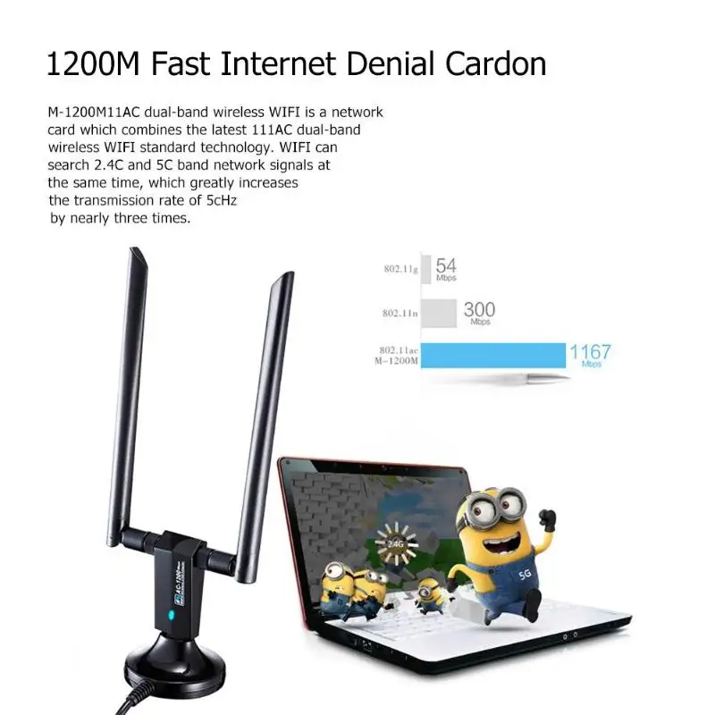 _ USB 3 0 Wi-Fi адаптер 1200 Мбит/с два диапазона 2 4 ГГц/5 8 ГГц беспроводная сетевая карта
