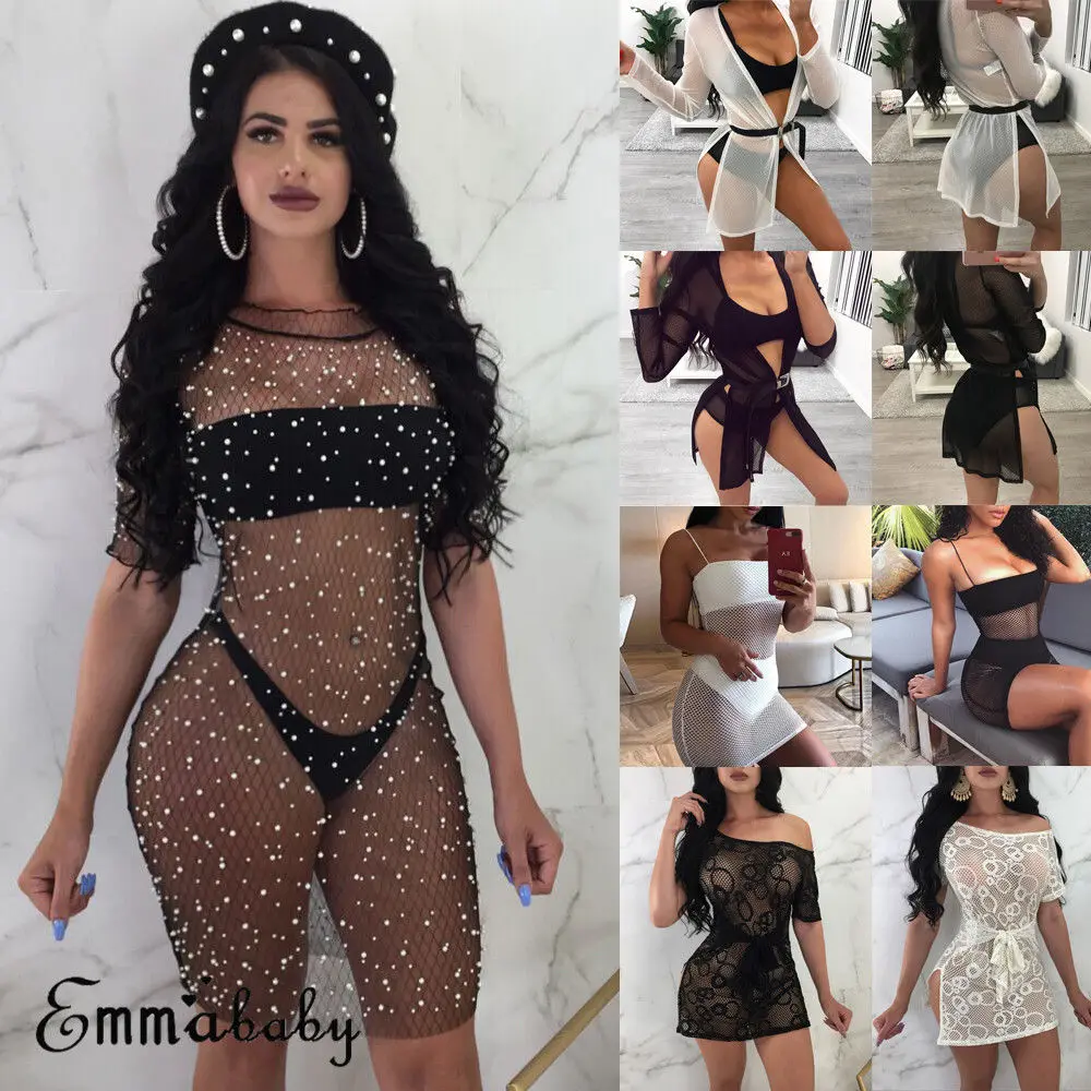 Hirigin US Women Sexy Crochet Mesh Swimwear Summer Beach Dress Sheer Bikini Cover Up Hot | Женская одежда