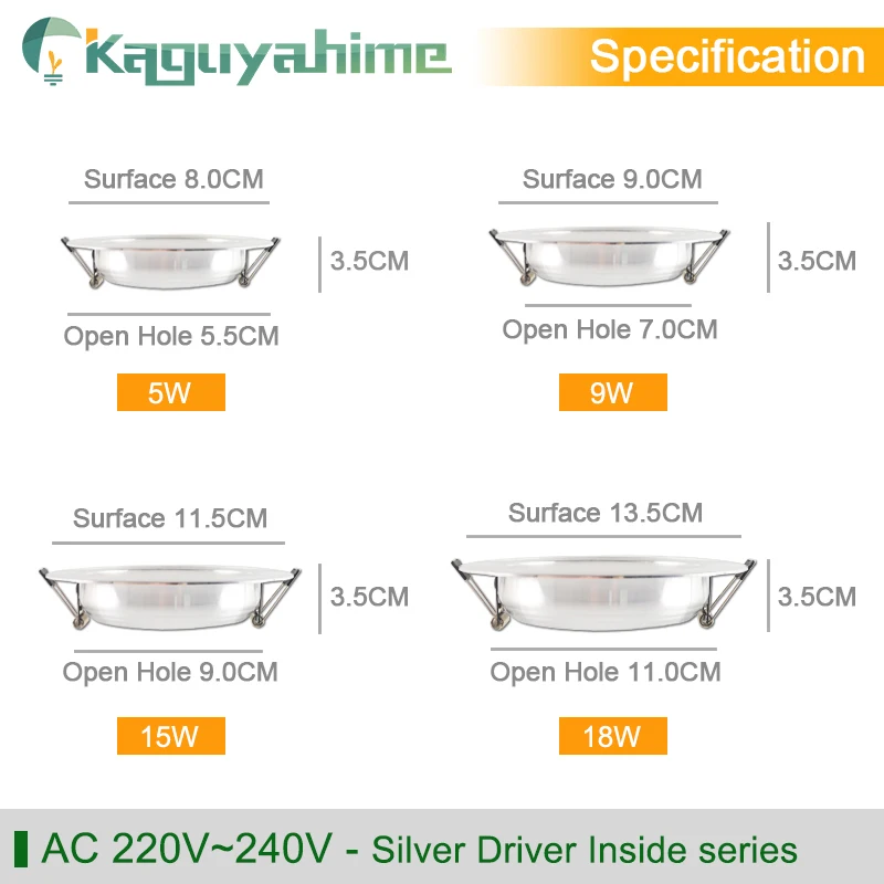 Kaguyahime 3W 5W 7W 9W 15W светодиодные светильники Алюминий Spotlight 220V Ультра тонкий Гостиная