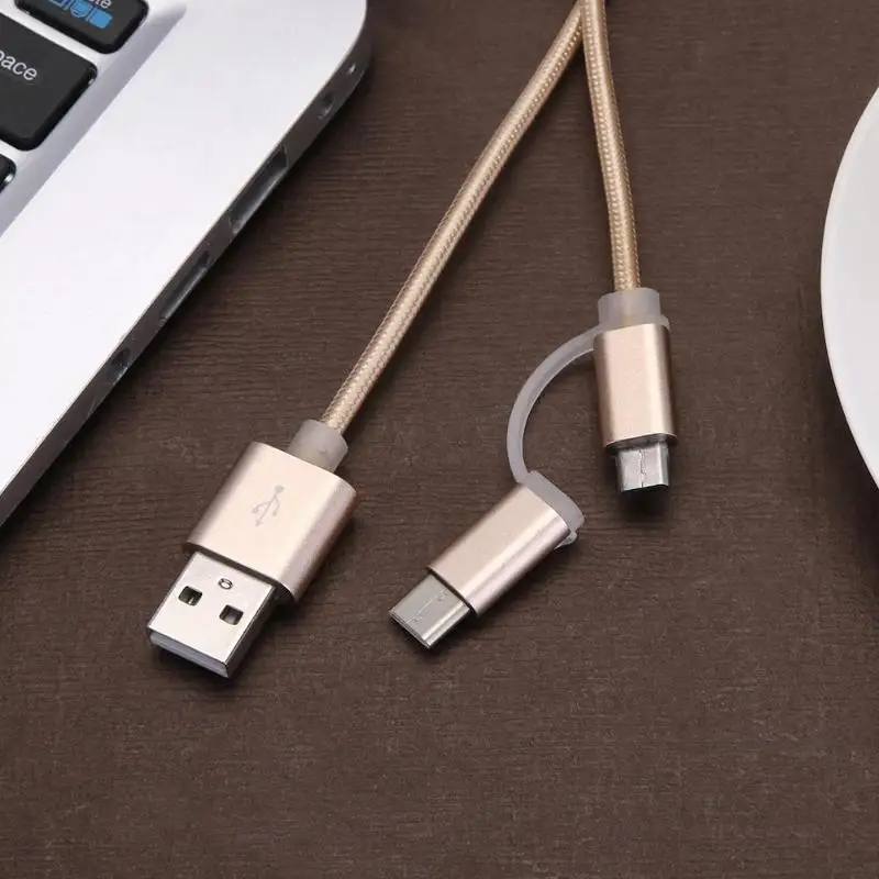 2 в 1 нейлоновый Плетеный Micro USB порт + type-C зарядный кабель для передачи данных |