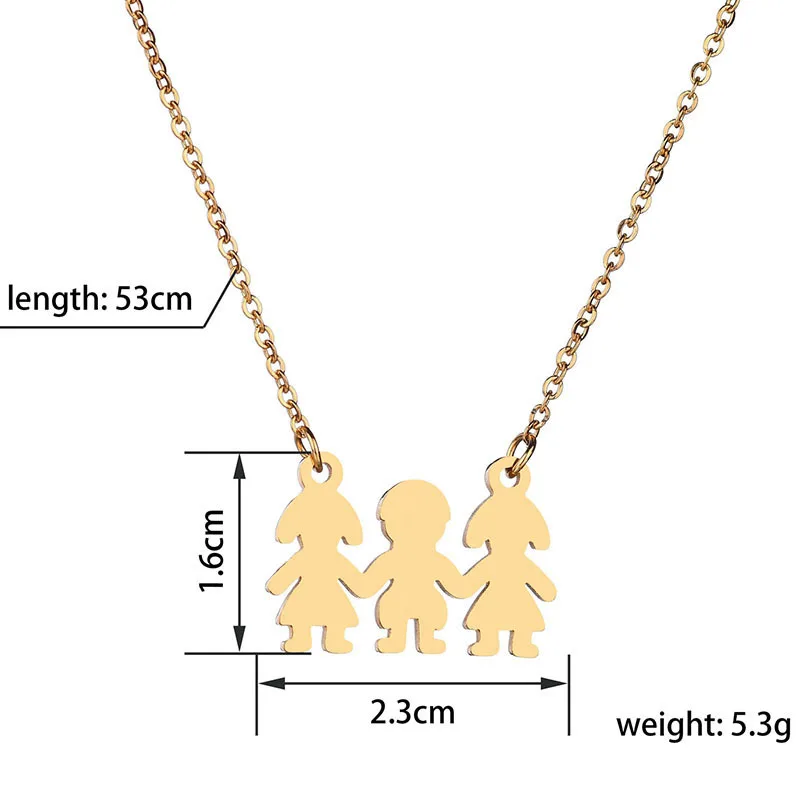 2019 Lovely Stainless Steel Cartoon twin Boy Girl Family Necklace Figure Parents Son Daughter Love Chain family | Украшения и