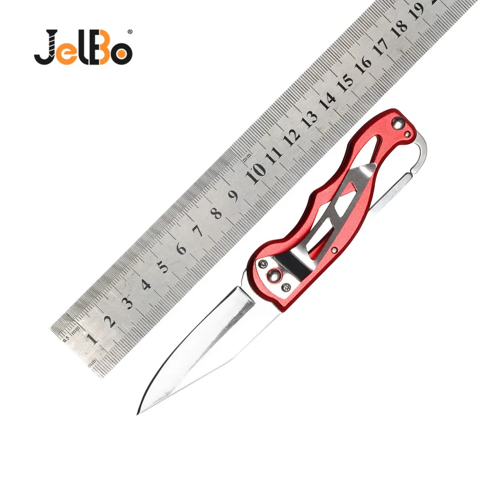 JelBo красный складной нож для ключей безопасный карманный с пряжкой кемпинга