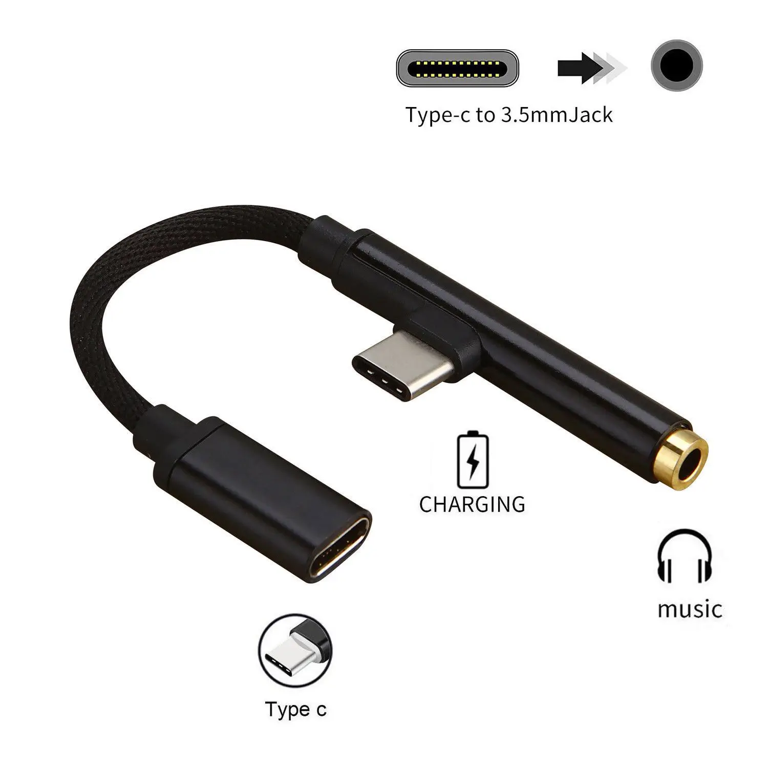 2в1 Type-C для USB-C 3 5 мм разъем Aux кабель наушников адаптер Huawei P20 Xiaomi | Электроника