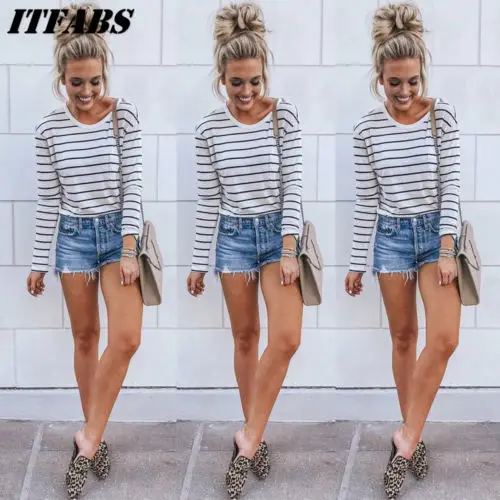 

Women Long Sleeve Pullover Basic Tee T Shirt Top Plus Size Casual Loose Comfortable Women Tee Striped O Neck T-Shirt