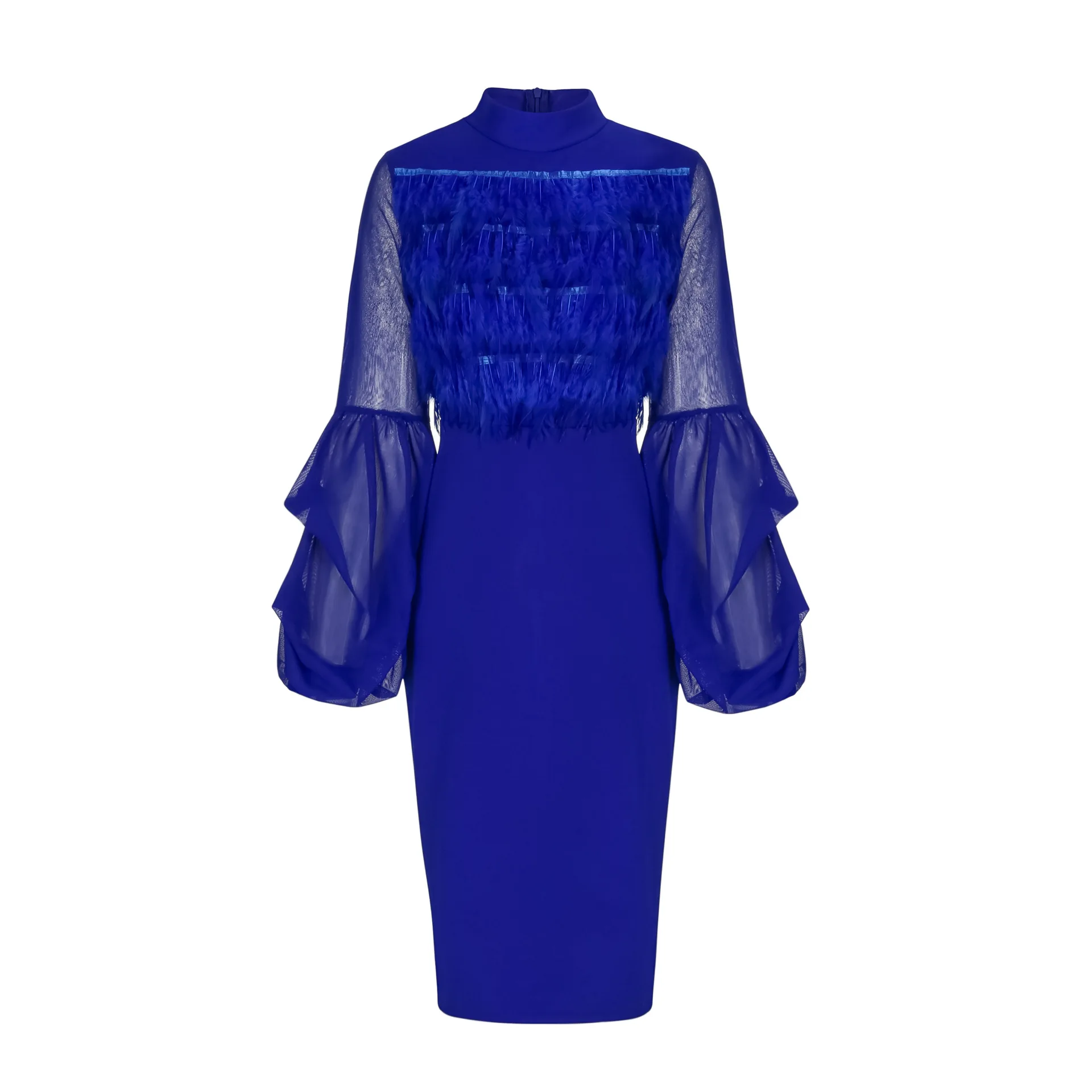 Modecrush элегантный для женщин облегающее платье с пышными рукавами стенд воротник