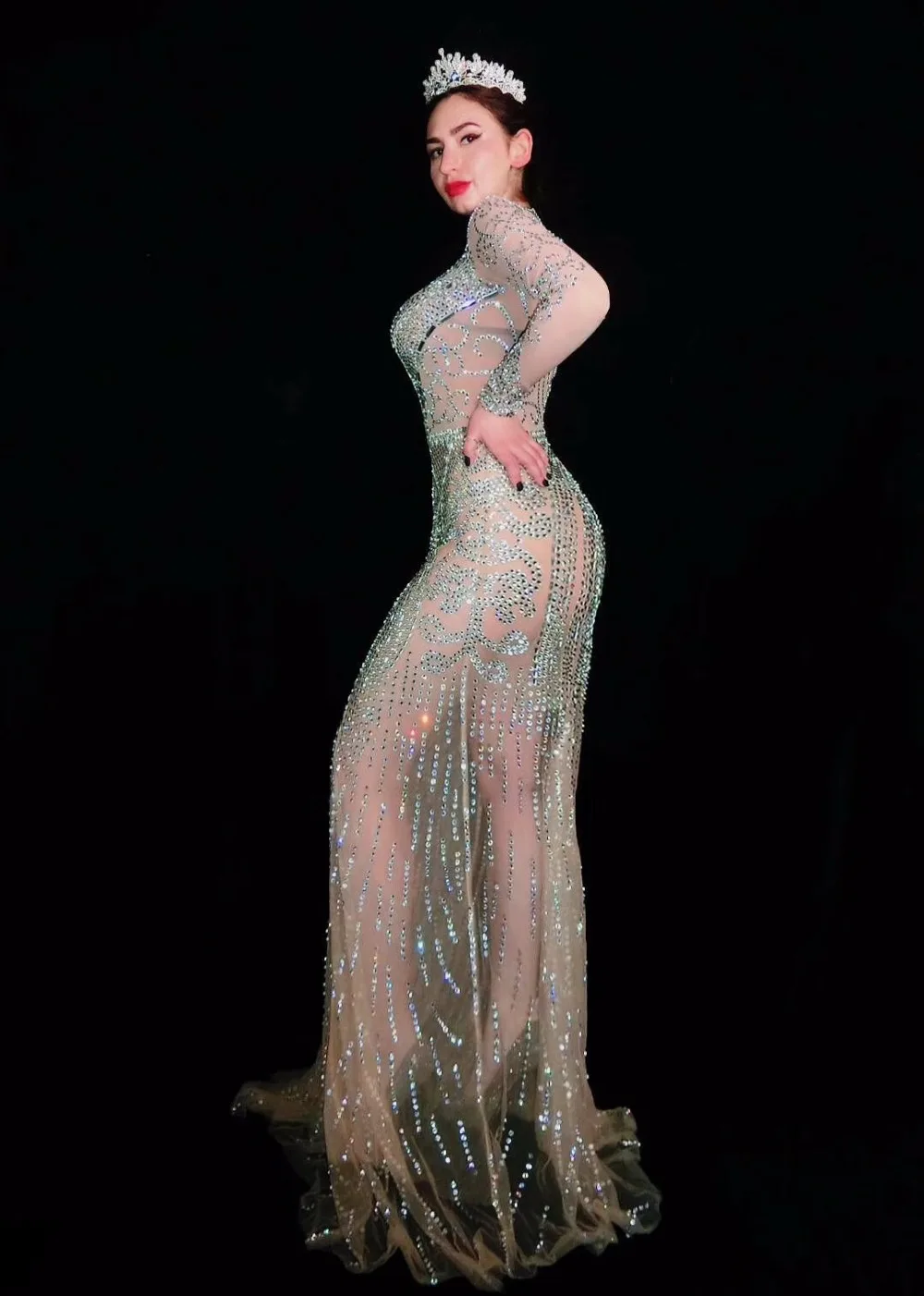 Женское Сетчатое платье-стразы сплошной эластичный костюм для выступлений и |