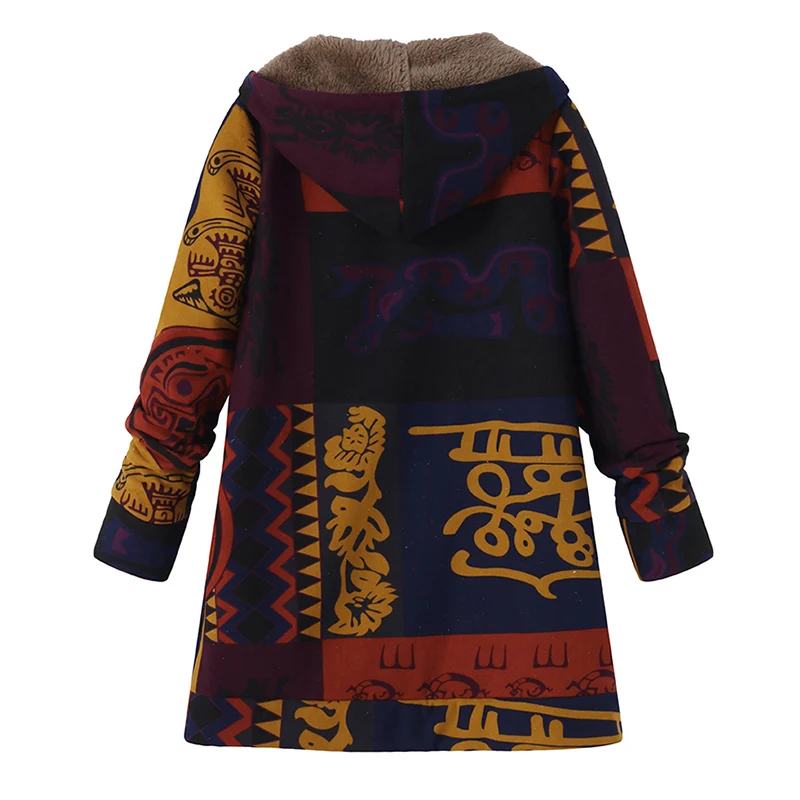 

Plus Size ZANZEA Winter Autumn Long Sleeve Basic Outerwear Retro Hooded Ethnic Printed Faux Fluffy Thin Coat Jack ets 49