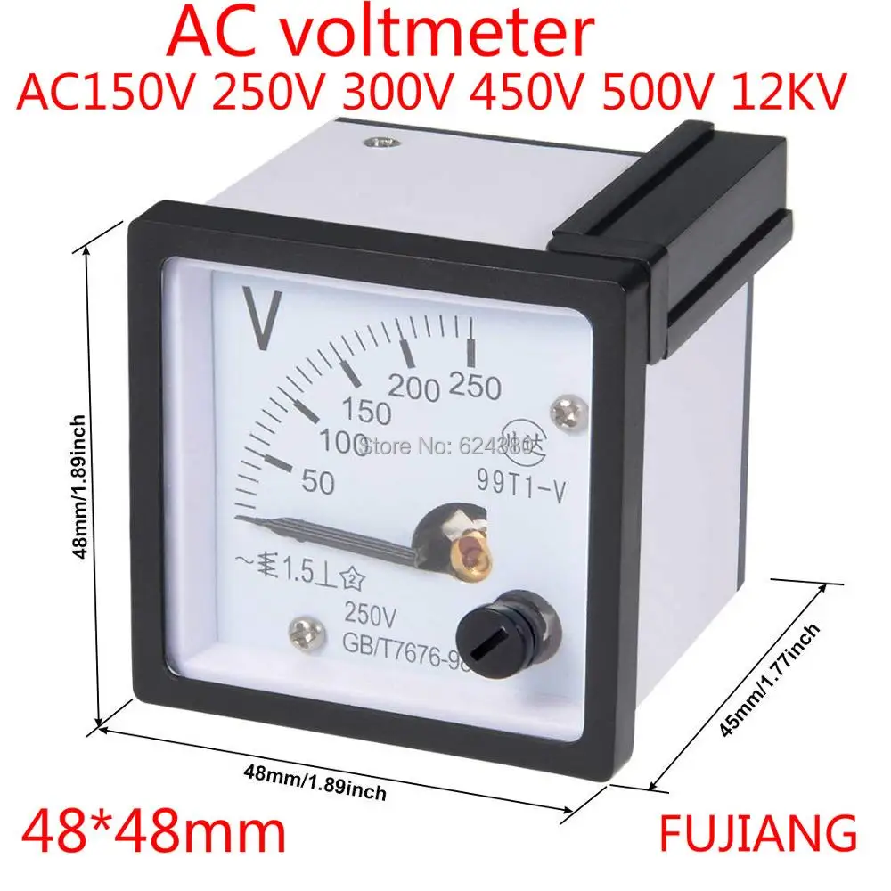 

Pointer type AC voltmeter AC 0-250V 300V 450V 500V Analog Panel Volt Voltage Meter Voltmeter Gauge 99T1 48*48mm