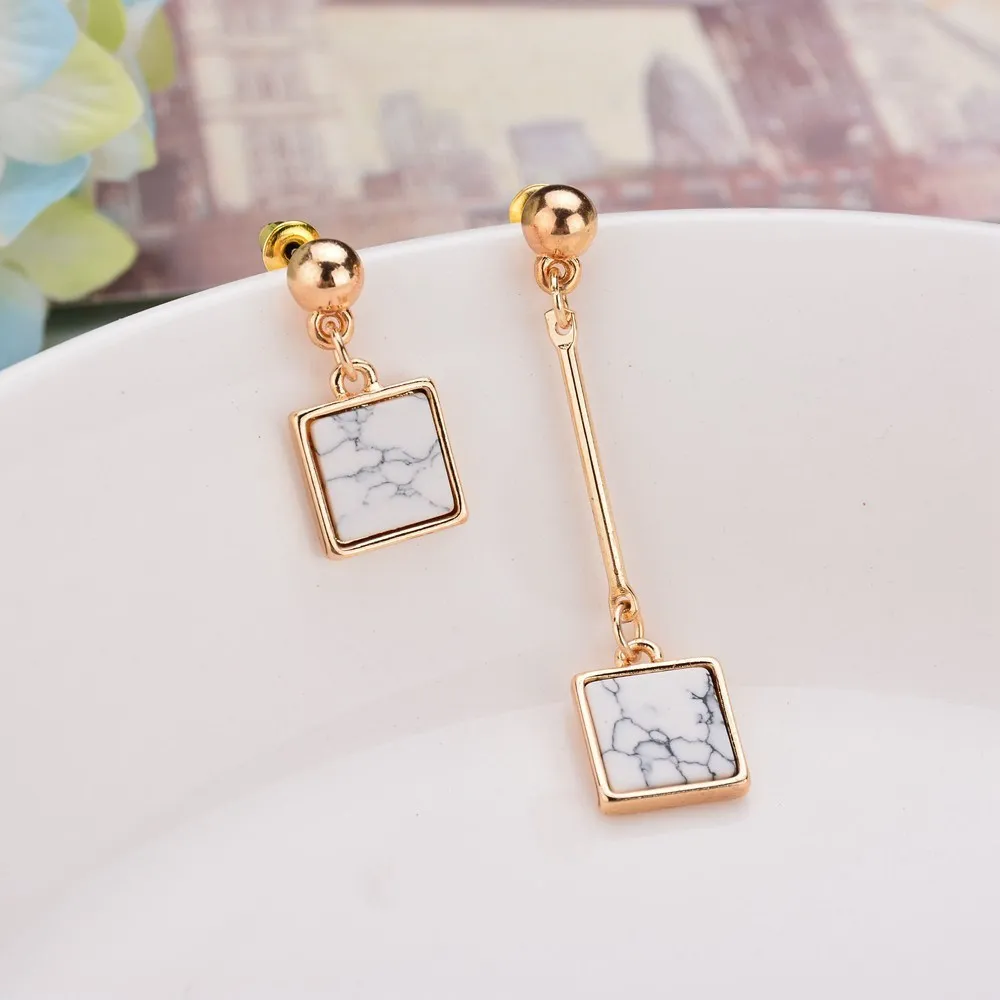 new female office ol EARRING Minimalist Square Asymmetry Ear Nail Temperament Long Tassels Earrings Eardrop Ornaments | Украшения и