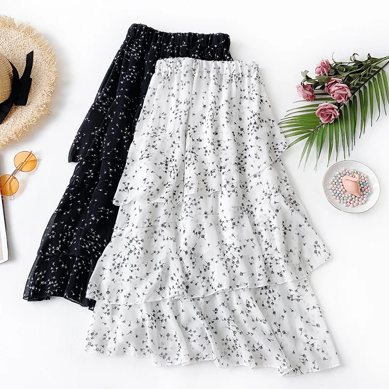 Цветочный принт юбка Новинка для женщин Стиль Винтаж Одуванчик Высокая Талия был