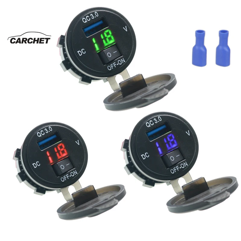 CARCHET 12 24 В QC3.0 Быстрая зарядка USB для автомобиля светодиодный вольтметр с