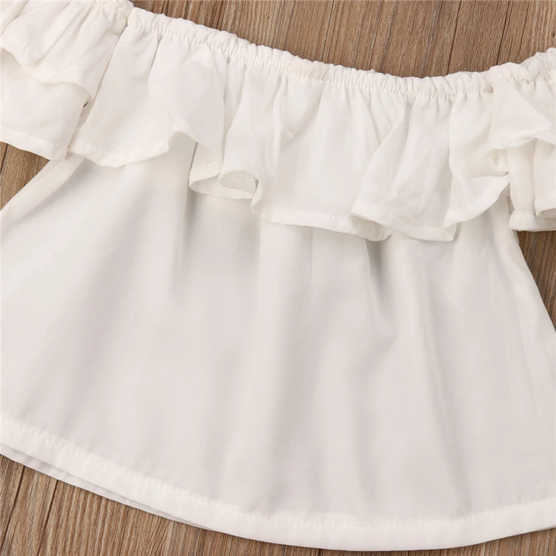 2Pcs Toddler Kids Baby Girl Princess Off Shoulder Crop Top Pants Outfits Clothes Cute Set Suit Fashion Casual Summer Sleeveless | Детская