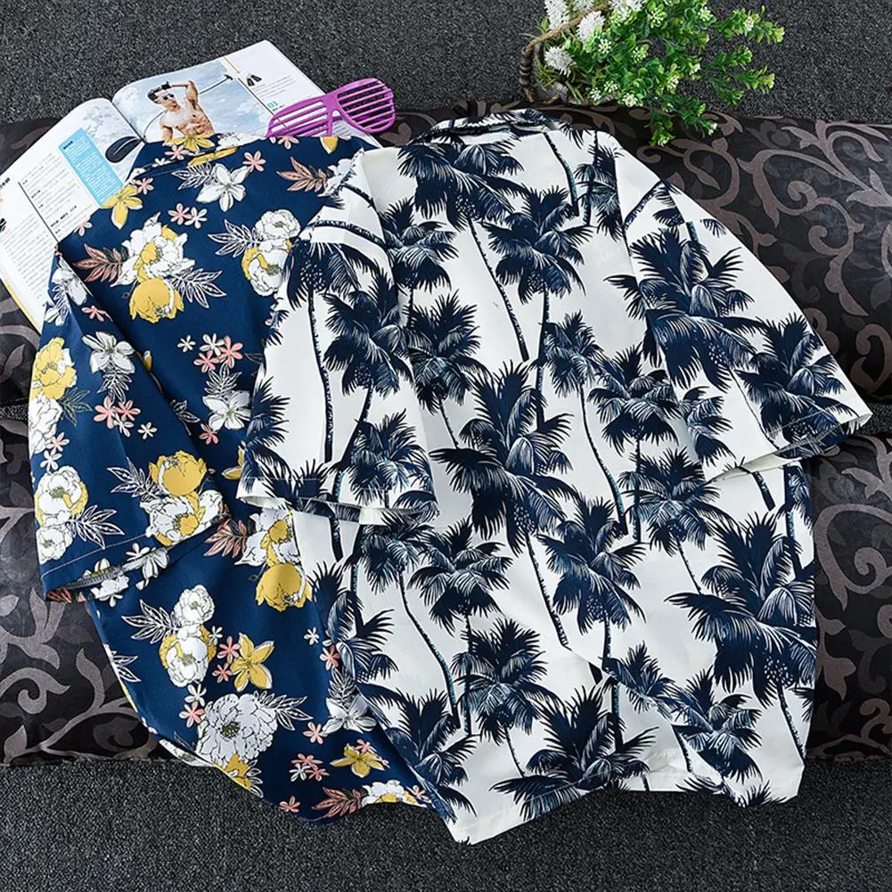 

MISSKY 2020 New Summer Mens Short Sleeve Beach Hawaiian Shirts Cotton Casual Floral Shirts Regular Mens clothing Male Tops