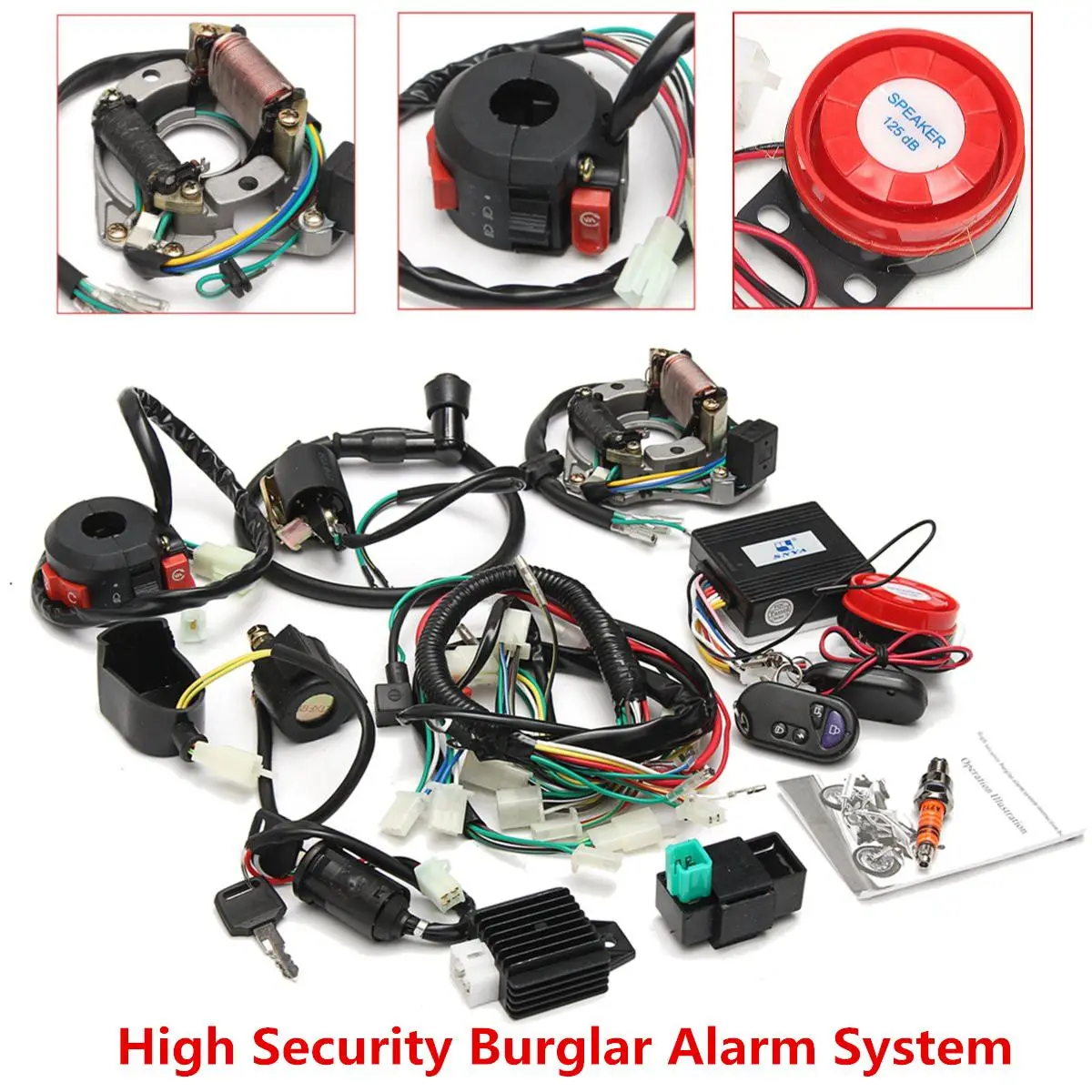 

New Alarm System Full Electrics Wiring Harness CDI 0cc 70cc 110cc 125cc ATV Remote Start Switch High Security For Electric