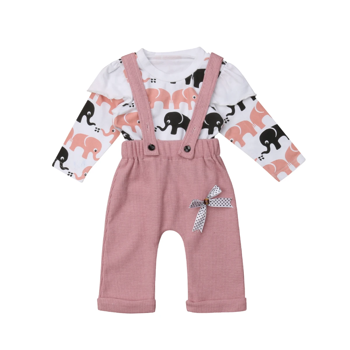 Cute Infant Toddler Kids Baby Boy Girl Long Sleeve Elephant T-shirt Tops Overalls Bib Pant 2PCS Outfits Clothing Set | Детская одежда и