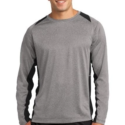 Спорт Tek ST361LS мужские с длинным рукавом Heather Colorblock Contender Tees Винтаж Хизер и черный