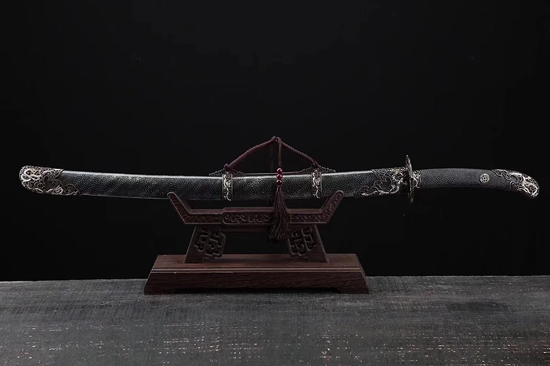 Чистый медный Катана прямой клинок дамасский меч в сложенном виде сталь Династия