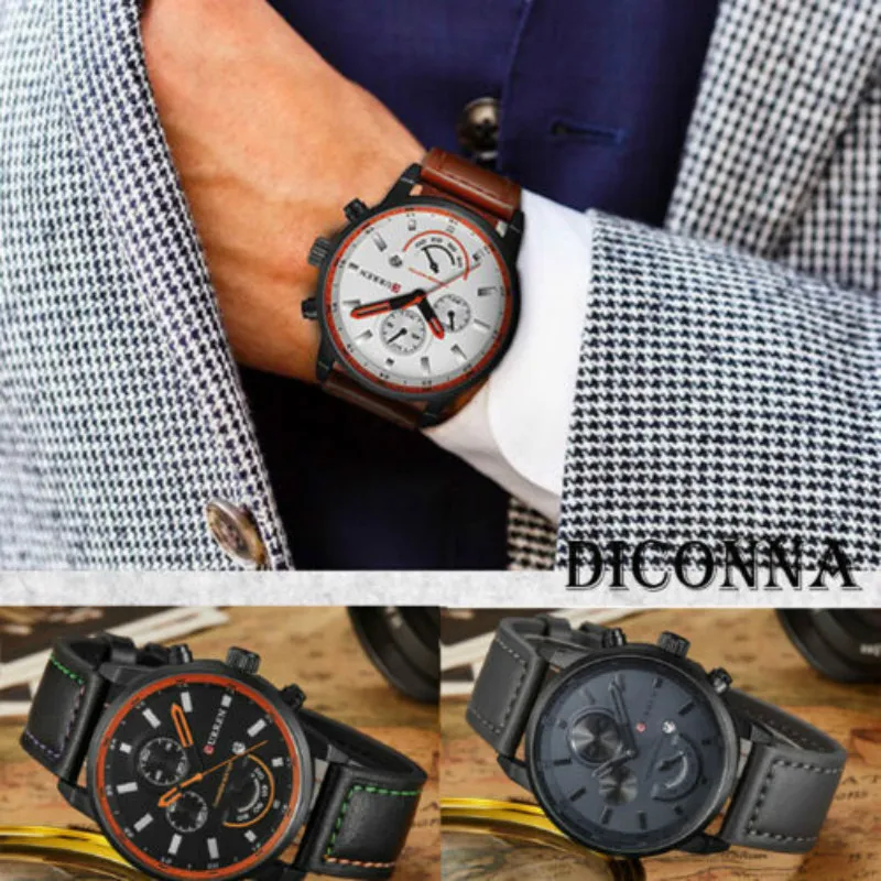 Men Military Leather Analog Army Stainless Steel Sports Date Quartz Wrist Watch | Электроника
