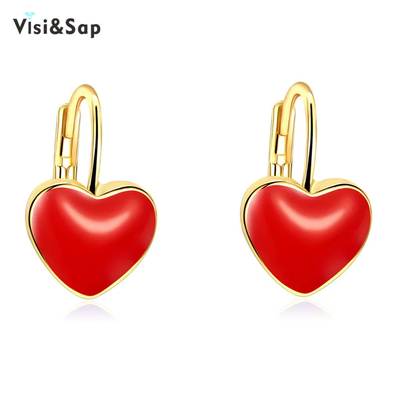 Женские серьги кольца в форме сердца Visisap красные и фиолетовые золотого цвета