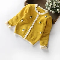 new 2021 baby girls fashion floral border all match bottoming sweater kids cute embroidered external cardigan coat knitwear x349