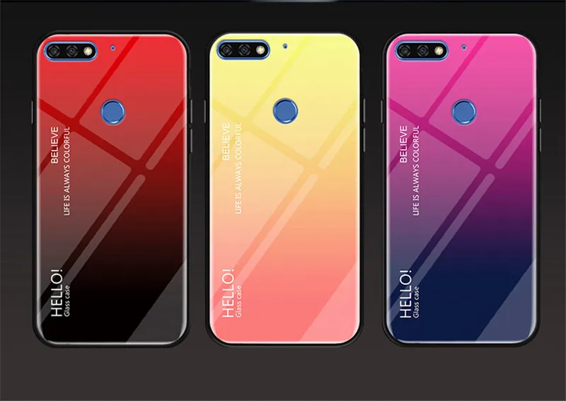 Чехол для Huawei Honor 7A Pro AUM L29 с градиентным закаленным стеклом задняя крышка мягким