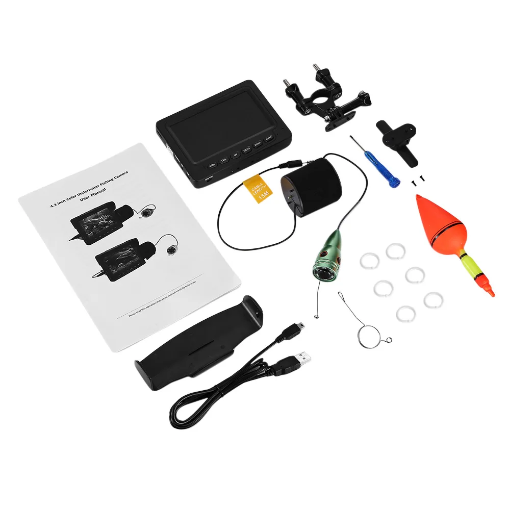 Fish Finder Underwater LED Night Vision Fishing Camera 15M Cable 1000TVL 4.3 inch LCD Monitor | Спорт и развлечения