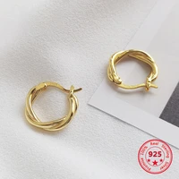 factory price 100 925 silver fashion concise delicate gold twist hoop earrings fine jewelry for female