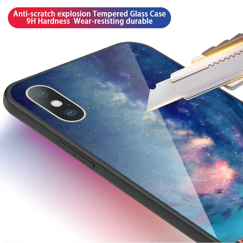 USLION Tempered Glass Back Case for iPhone XR XS Max X 8 Plus Starry Sky Stars Phone Cases 7 6 6s Hard Cover |