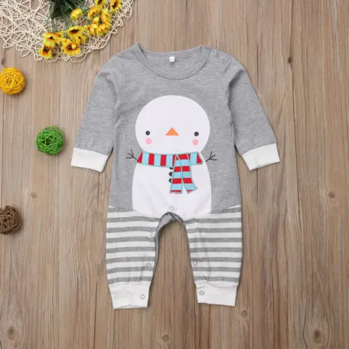 2018 Autumn Winter Newborn Baby Girls Boys Xmas Snowman Pattern Long Sleeve Romper Pants Jumpsuit Cotton Outfits Clothes 0-24M | Мать и