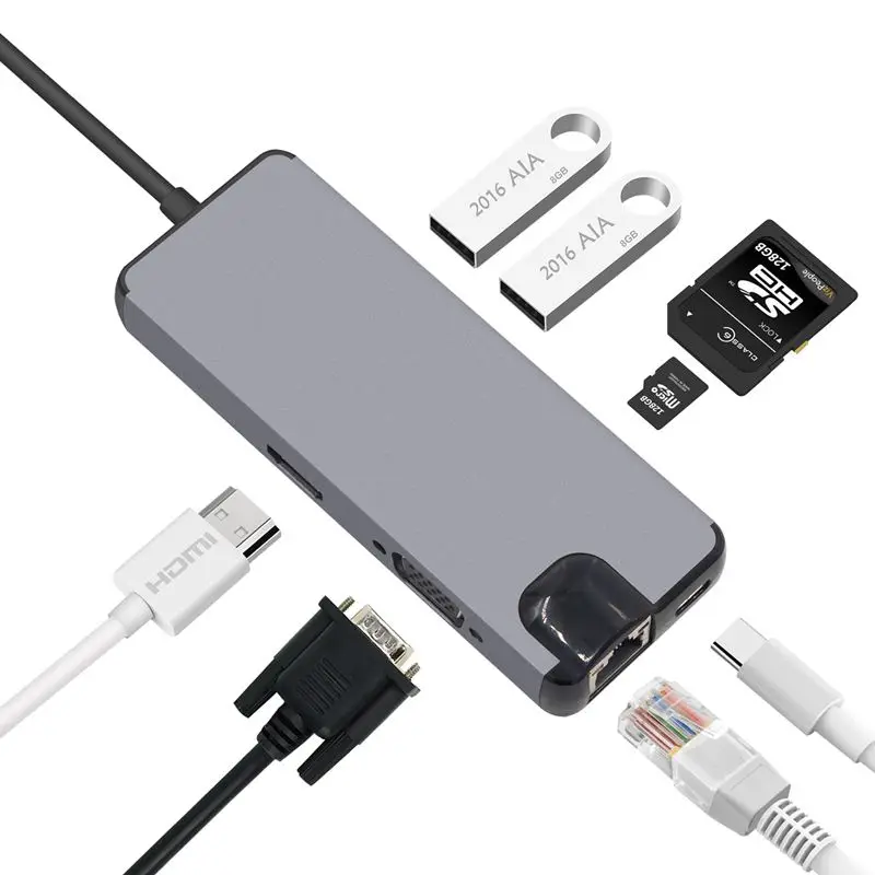 USB C Hub HDMI VGA Ethernet Lan RJ45 Adapter for Macbook Pro Type hub Card Reader 2 3.0 + Type-C Charging port | Электроника