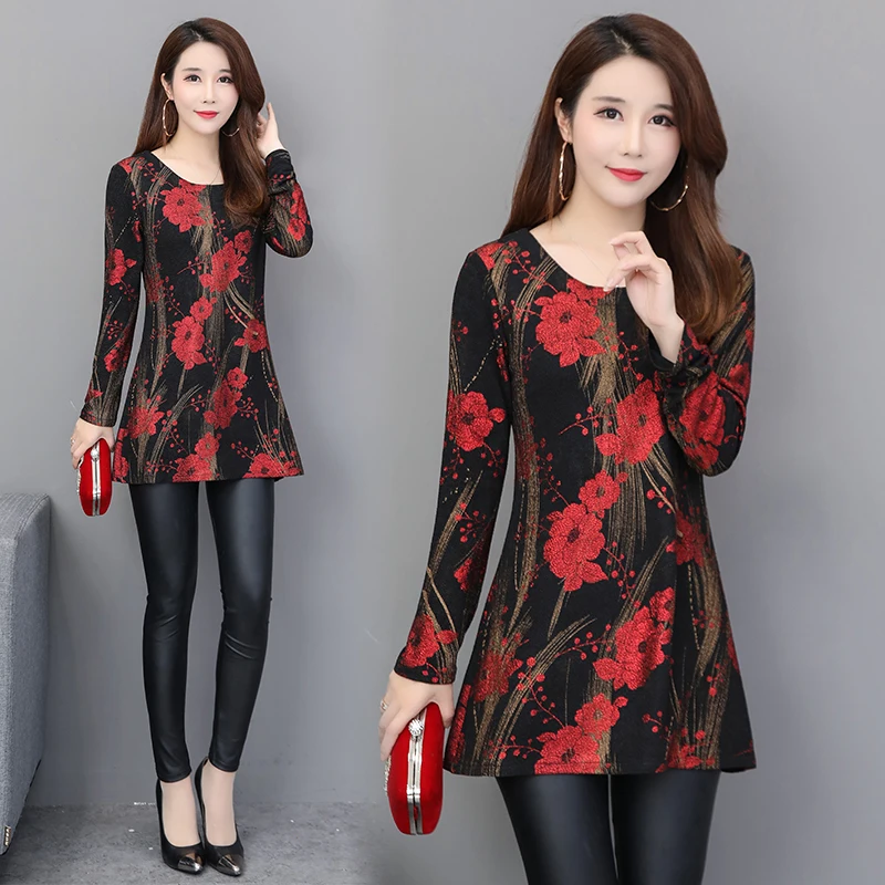 Basic Shirts Blouse Hot Sales Women Fashion Long Sleeve Elegant Lady Temperament Floral Printed Vintage Lace Tunic 4XL 3X | Женская