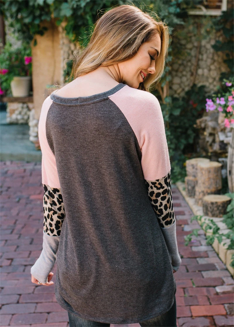 

Sexy Women Leopard Print Tops Long Sleeve Crew Neck Autumn Loose T-Shirt Blouse New Fashion Street Wear Tops