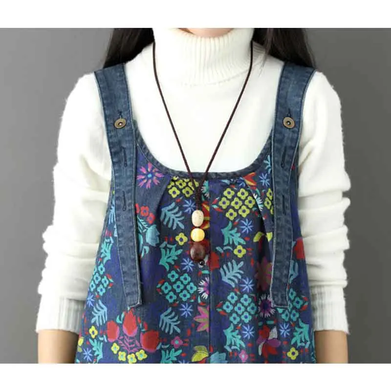 Новый Ретро Печатный рваный комбинезон размера плюс Женский высококачественный