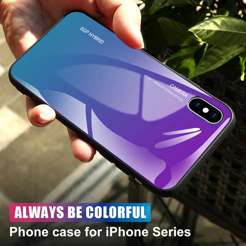 Градиентный чехол из закаленного стекла для телефона iphone x xs max xr 8 7 6 6s plus 5 5S Мягкий