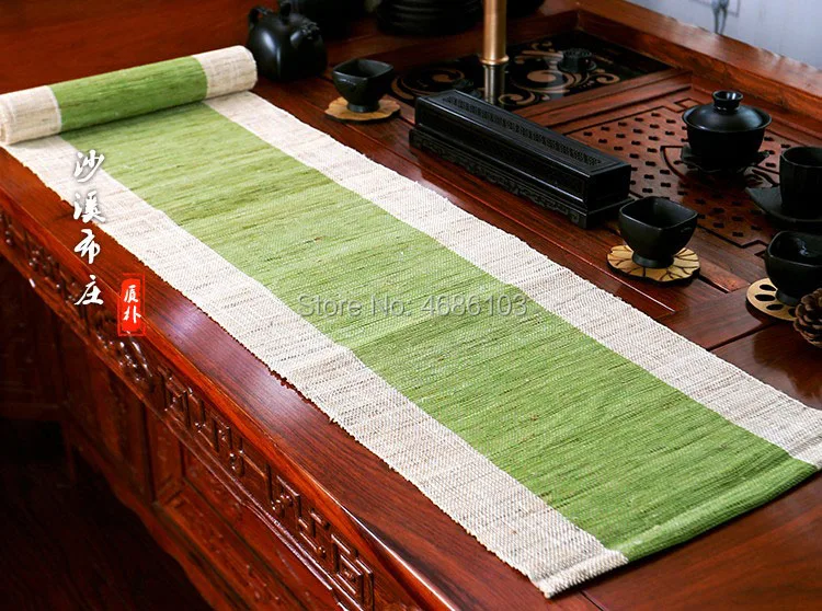 

Chinese style Handmade Zen tea mat Natural Ramie 200x30cm tea towel Green color Tea Napkins cloth for Tea Table Tearoom