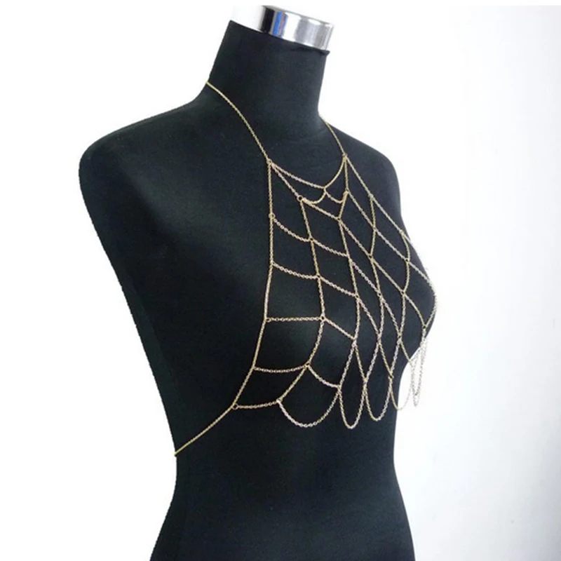 Женская Halterneck сетки тела цепь Bralette бикини ожерелье бюстгальтер живота|Украшения