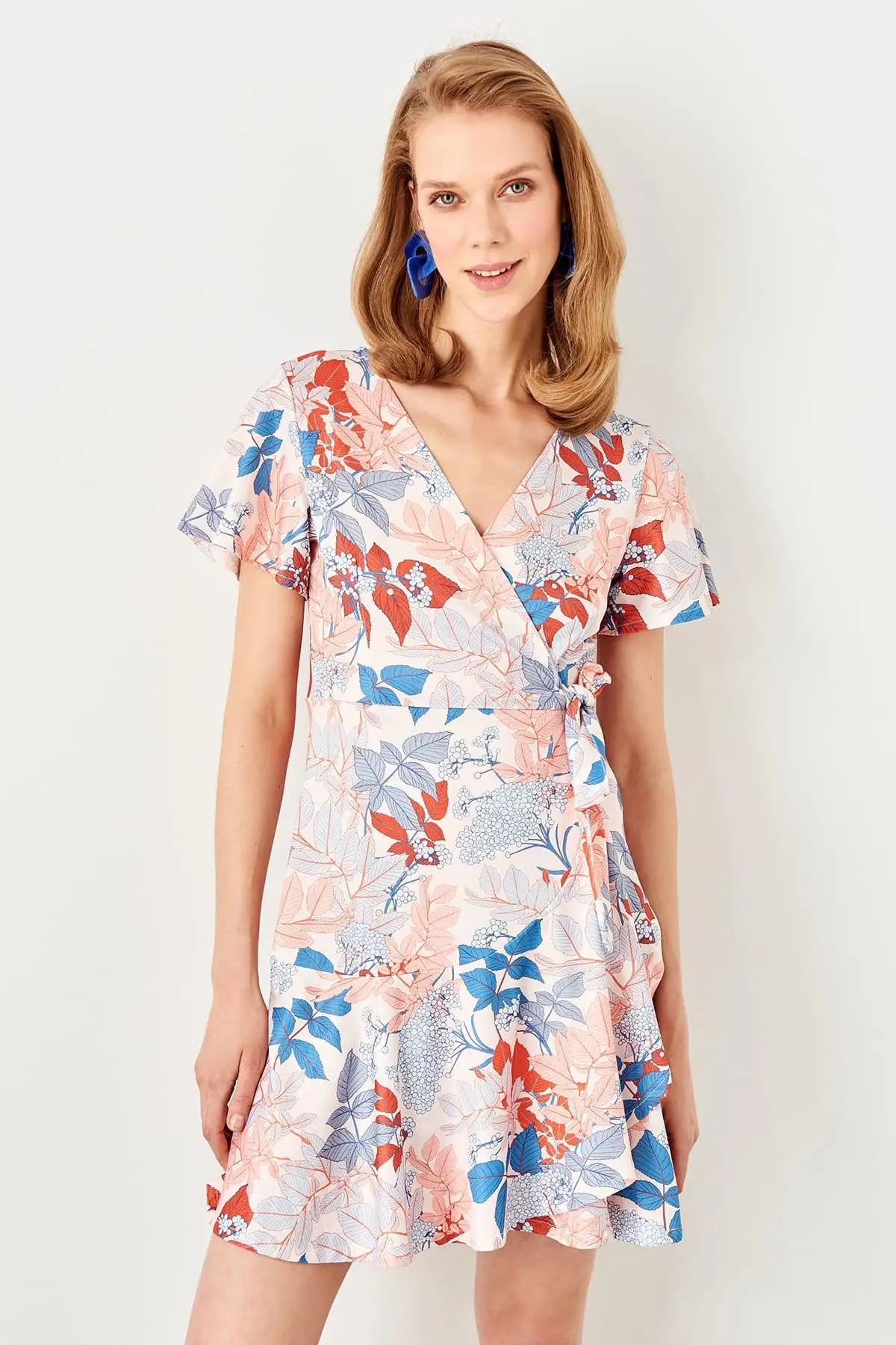 Trendyol порошковый узор двубортное трикотажное платье TWOSS19VG0146|Женские платья| |
