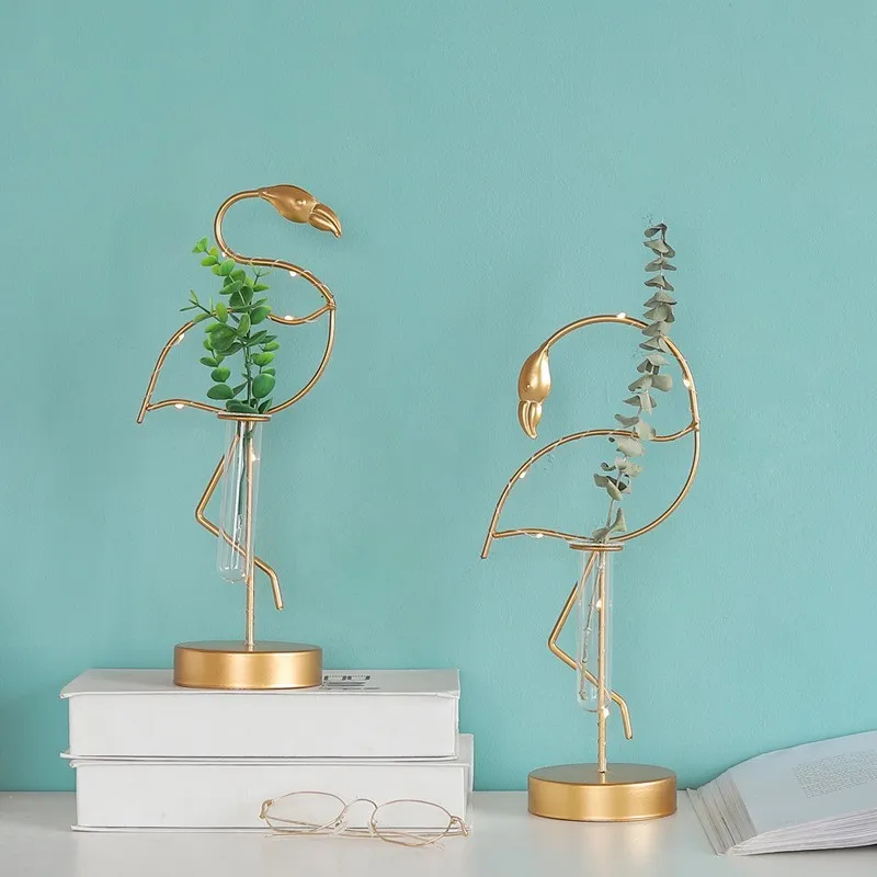 Nordic style wrought iron flamingo hydroponic plant bonsai ornaments night light party decoration Valentine's Day gift | Дом и сад