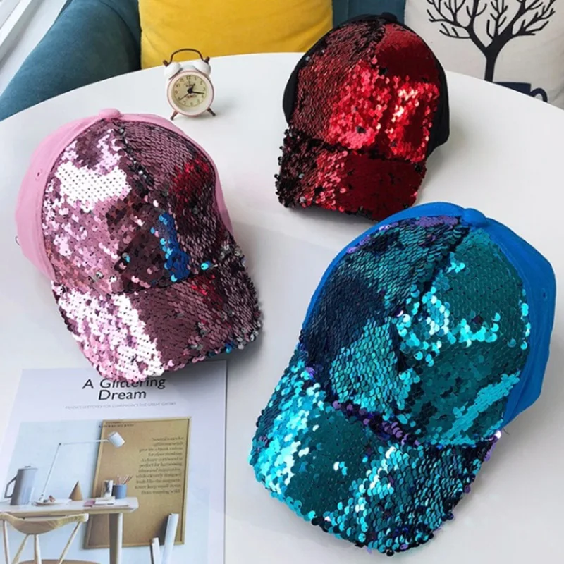 Летняя шапка Девочки Мальчики бейсболка Блестки Bling Hinning с сеточкой и
