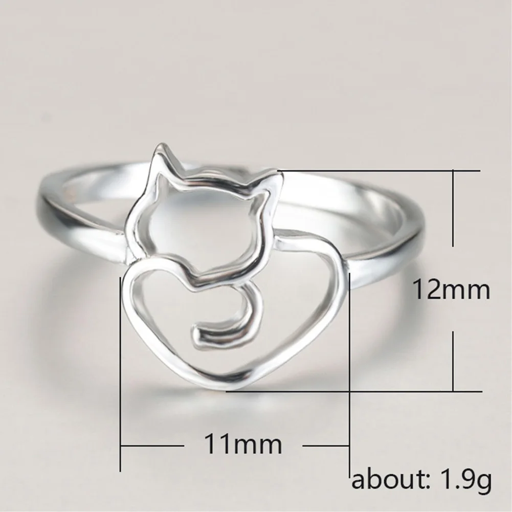 Модное подлинное озорное кольцо на палец с маленьким котом и сердцем для женщин