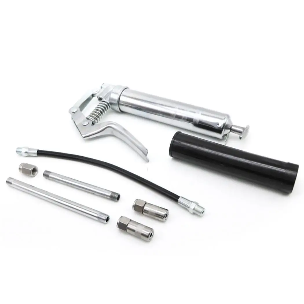 120CC Zinc Alloy High Pressure Large Capacity 2800-5600 psi Handheld Grease Gun Silver 27cm/10.6inch |