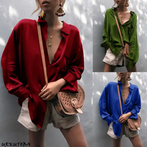 

2019 Pudcoco New Hot Women Blouse Chiffon Long Sleeve Ladies Casual Loose V-Neck Tops