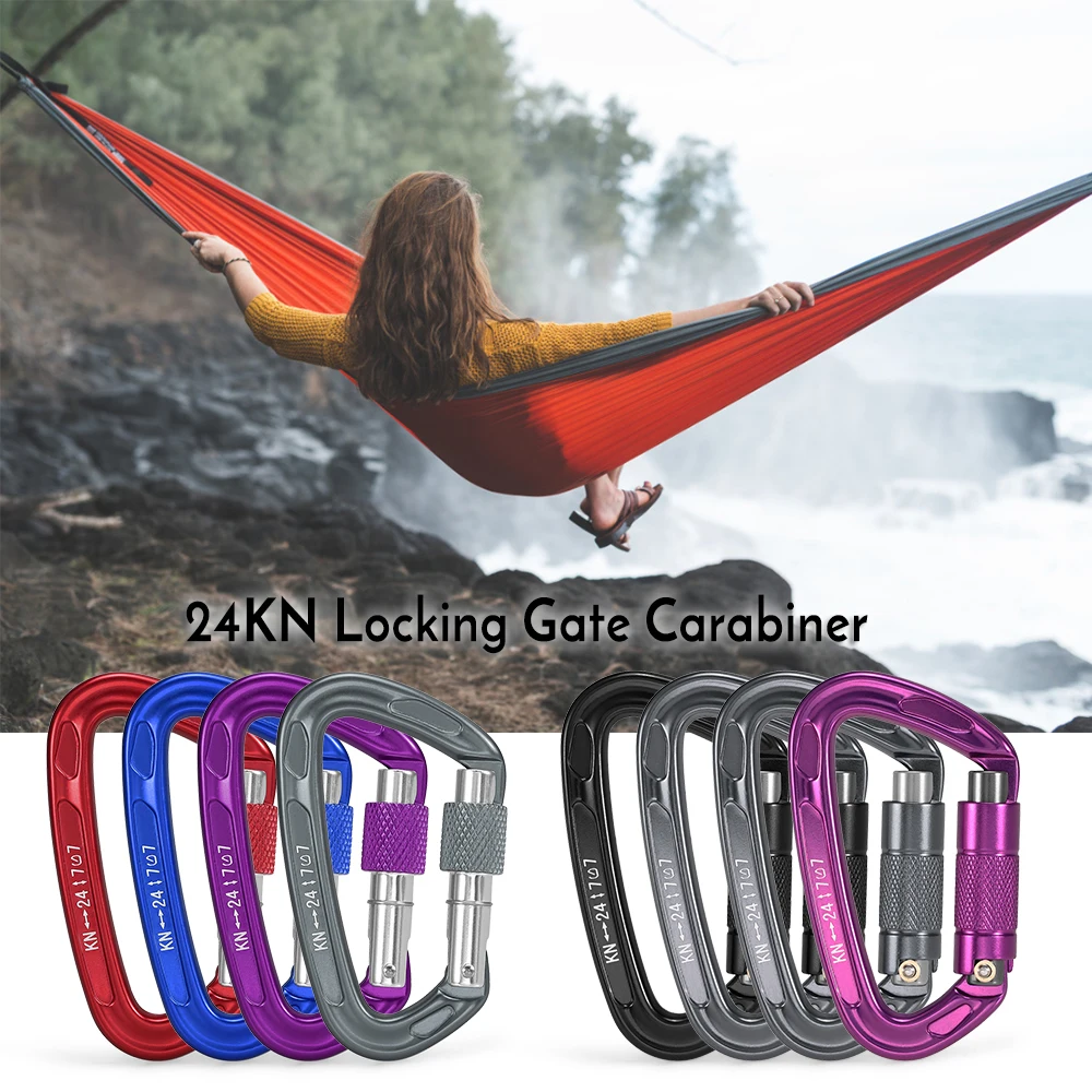 

Outdoor 24KN Twist Locking Gate Carabiner Auto Lock D-ring Buckle Climbing Rappelling Canyoning Hammock Locking Clip