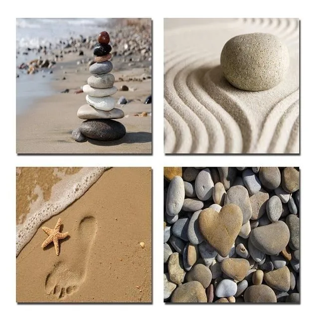 

Quadruple Seaside Beach Stone Computer Spray Painting Canvas Painting Wall Art Home Decoration Hallway Bedroom 4pcs Set Poster