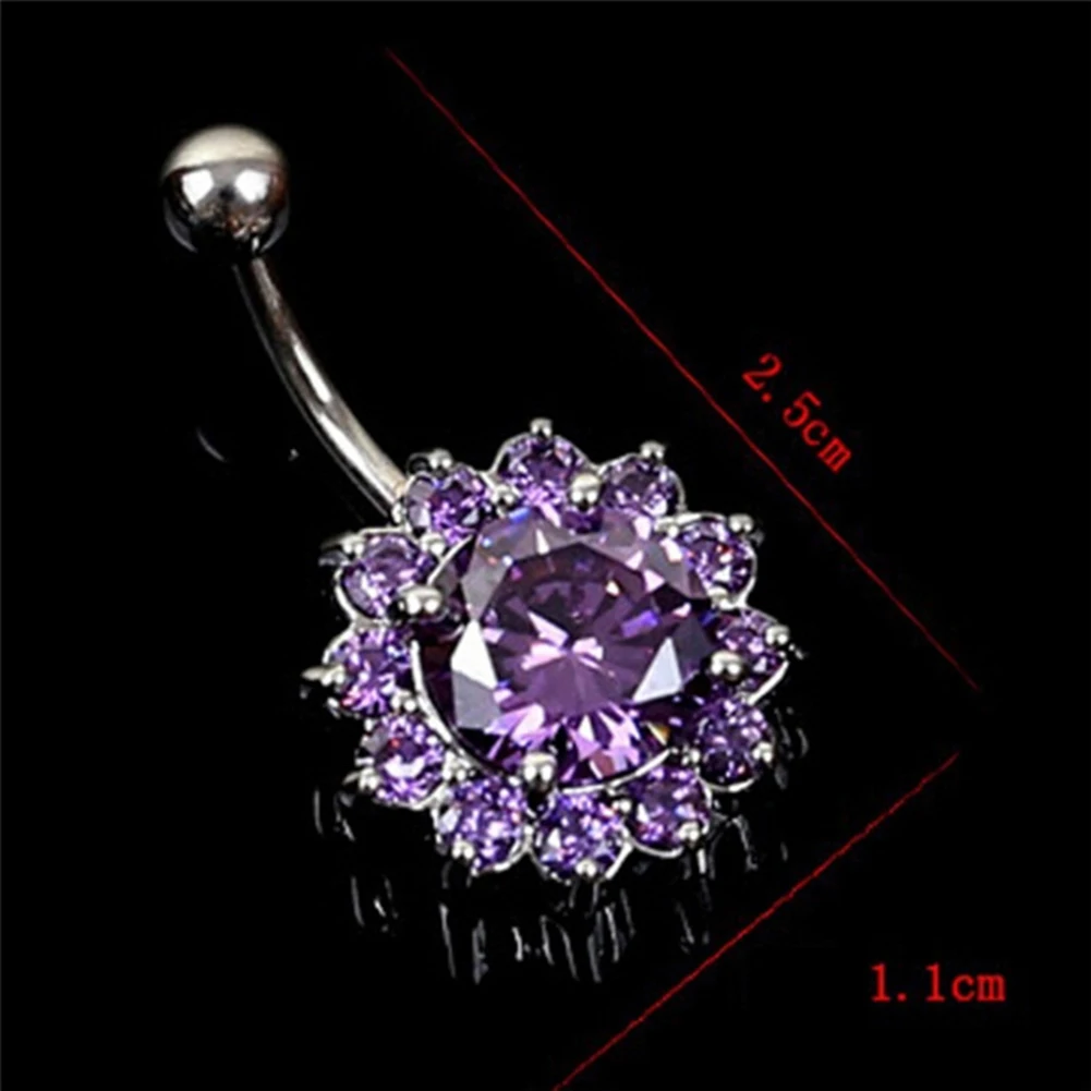 Нержавеющая сталь украшенное цветочными лепестками пупок кольца с украшением в