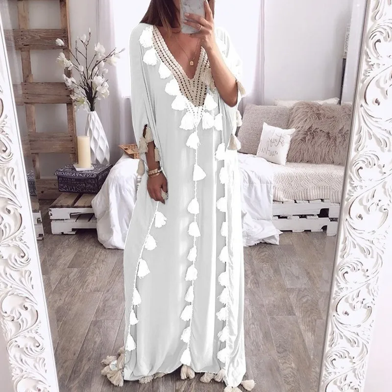 Женское пляжное платье CHICEVER летнее Свободное в богемном стиле с кисточками
