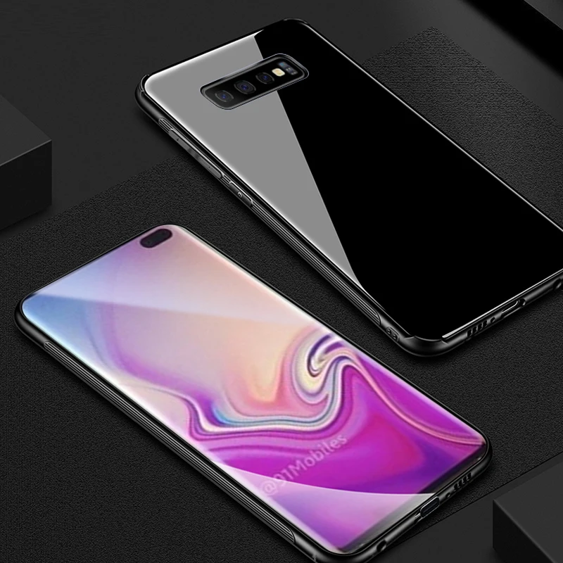 

For Samsung S10 Plus S10e Colored Tempered Glass Back Cover Case for Galaxy S10 Hard PC with Soft TPU Mirror Surface Glass Cover