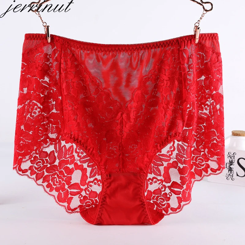 Jerrinut, полностью кружевные трусики для женщин, плюс размер, 2XL, 3XL, 4XL, Прозрачное нижнее белье, трусики с высокой талией, нижнее белье, нижнее белье