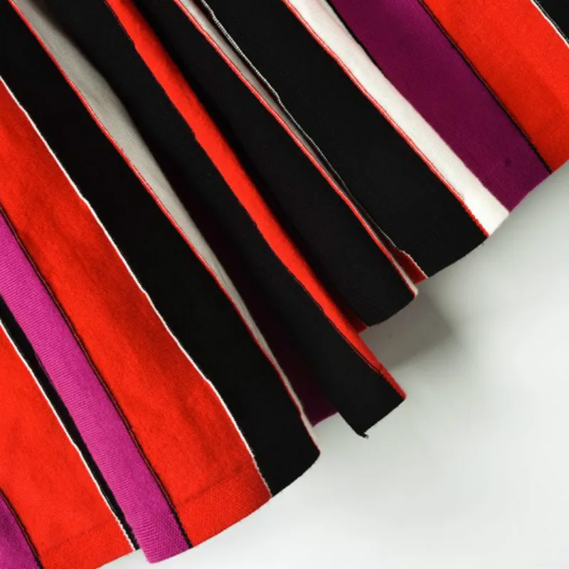 Женское разноцветное Полосатое платье-свитер 2018 осень-зима с поясом на талии